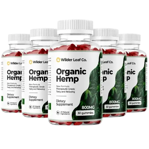 Five bottle package of Wilder Leaf Organic Hemp Gummies